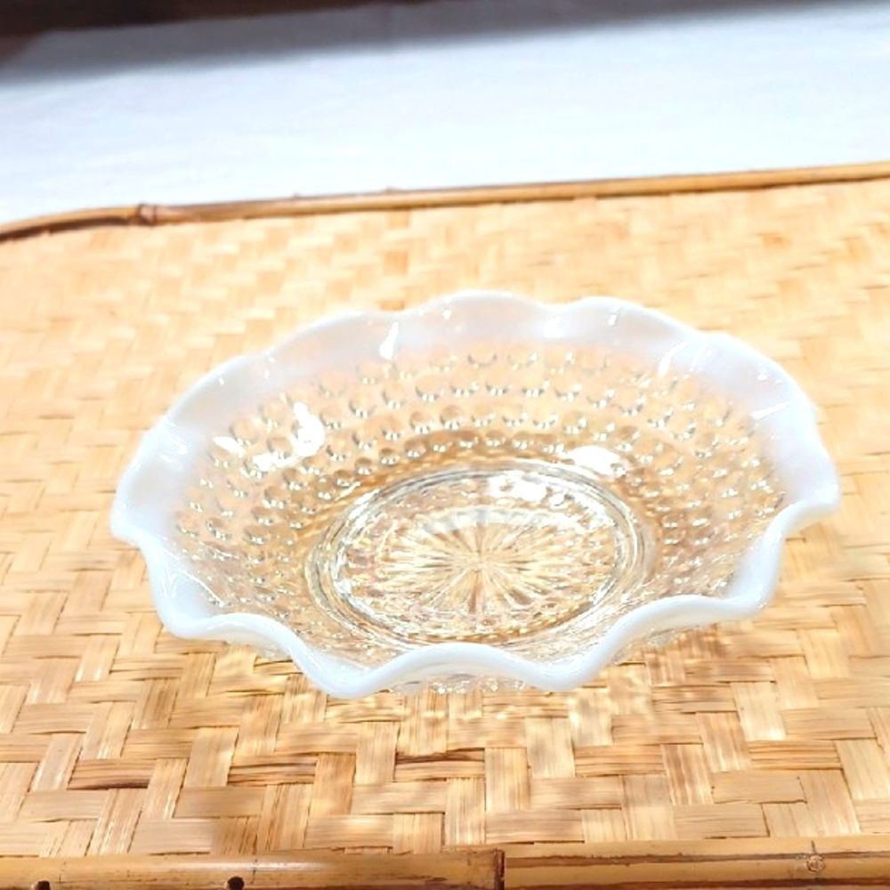 Anchor Hocking Opalescent Moonstone Hobnail Bowl 6 Inch